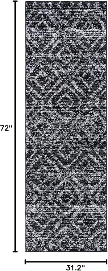 SAFAVIEH Adirondack Collection Runner Rug - 2'6" x 6', Black & Ivory, Modern Diamond Distressed Design, Non-Shedding & Easy Care, Ideal for High Traffic Areas in Living Room, Bedroom (ADR131A)