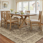 9x12 Brown Vintage Area Rug for Living Room Bedroom Large Distressed Rustic Carpet Non-Slip Low Pile Lightweight Vacuumable Soft Washable Throw Rug for Indoor Dining Room