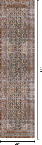 Kuden 2'6"x7' Runner Rug, Machine Washable Area Rug with Non-Slip Backing, Vintage Style, Soft, Easy Clean, Low Pile Rug for Hallway, Entryway, Kitchen, Bedroom