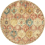 Lahome Moroccan Trellis Washable Round Area Rug, Round Rug 5ft Soft Non-Slip, Non-Shedding Distressed Circle Carpet for Bedroom Living Room Bathroom Nursery Kitchen, Red/Orange