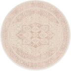 RUGGABLE Washable Area Rug – Kamran Soft Pink 8 ft Round, Stain-Resistant, Non-Slip – Large Machine Washable Rugs for Living Room, Bedroom, Hallway, Entryway & Office–with Cushioned Pad