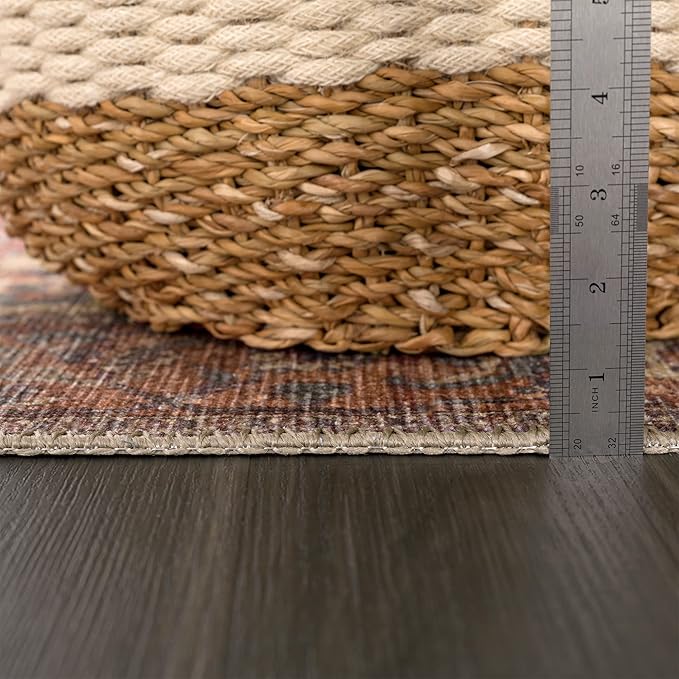 Bloom Rugs Washable 6' x 9' Rug - Beige/Terracotta Traditional Area Rug for Living Room, Bedroom, Dining Room, and Kitchen - Exact Size: 6' x 9'