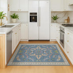 Washable Blue Rugs for Bedroom Bedside - 3x4 Area Rug for Large Kitchen, Entrance Indoor, Boho Insect Print Bug Décor, Non Slip Low Pile Fade Resistant