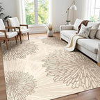 WITSHOCK 6x9 Area Rugs for Living Room: Beige Floral Washable Rugs for Bedroom Dining Room Office Nursery Modern Non-Slip Stain Resistant Low Pile Home Decor（Beige/Brown,6'x9'）