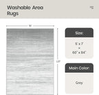 Valenrug Washable Rugs 5x7 - Non Slip 5x7 Area Rugs for Living Room, Stain Resistant Area Rugs for Bedroom, Foldable Machine Washable Area Rug(5'x7', Grey)