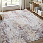Toneed Abstract Area Rug Modern Washable Rug Soft Non Slip Rug Low Pile for Bedroom Living Room Dining Room Taupe Grey Brown 9x11 Feet