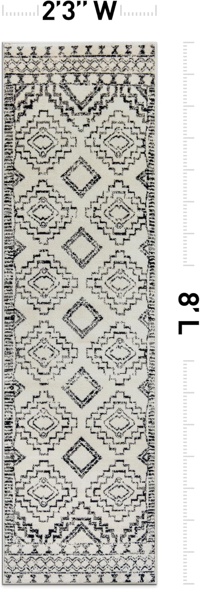 Rugshop Cream and Black Southwestern Tribal Area Rug – Boho Geometric Diamond Pattern Carpet for Living Room, Bedroom, or Entryway – Soft Modern Rustic Floor Décor 2' 3" x 8' Runner Cream