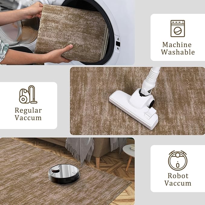 RUGSREAL 3x5 Bedroom Area Rug Solid Color Small Living Room Throw Rug Washable Area Rug Modern Contemporary Rug with Rubber Backing Throw Indoor Carpet for Living Room Bedroom Kids Room, 3' x 5' Taupe