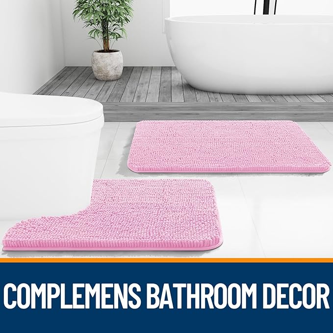 OLANLY Bathroom Rugs 47x20, Extra Soft Absorbent Chenille Bath Rugs, Rubber Backing Quick Dry, Machine Washable Bath Mats for Bathroom Floor, Tub and Shower, Home Decor Accessories, Pink