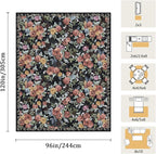 8x10 Machine Washable Area Rug for Living Room, Black Vintage Boho Floral Rug Large Non-Slip Low Pile Soft Faux Wool Carpet, Kids and Pets Friendly for Bedroom Dining Room Farmhouse Home Decor Rug