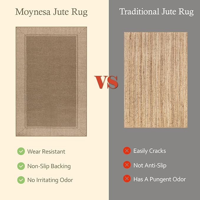 Moynesa Brown Striped Border Easy Jute Runner Rugs 2.5x8, Indoor Outdoor Washable Non Slip Runners Rug for Entryway Hallways Patio Balcony, Morden Farmhouse Carpet for Fall Winter Decor