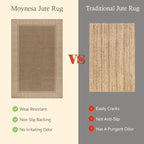 Moynesa Brown Striped Border Easy Jute Indoor Outdoor Entryway Rug 3x5, Washable Patio Rug Non Slip with Rubber Backing, Farmhouse Modern Carpet for Balcony Backyard Bedroom Living Room Dining Room