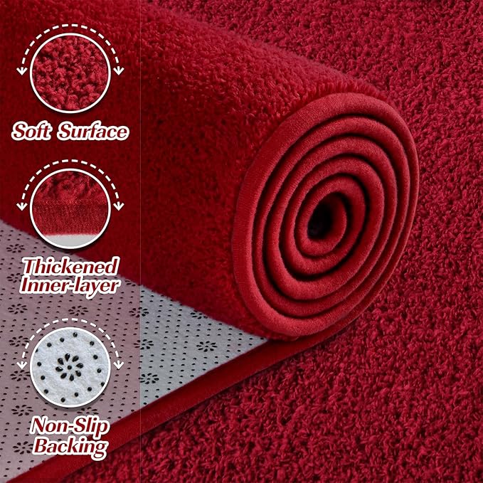Large Area Rugs for Living Room Bedroom, 6x9 Feet Burgundy Red Rug, Minimalist Modern Shag Rug, Soft Thick Memory Foam Indoor Carpet, Non-Slip Washable Rug for Boys Girls Dorm Nursery Room Home Decor