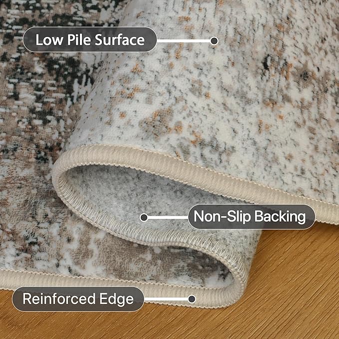 GENIMO Washable 5x7 Area Rugs for Living Room, Non Slip Modern Abstract Rug, Machine Washable Stain Resistant Low Pile Soft Carpet for Bedroom, Dining, Office, Black Grey
