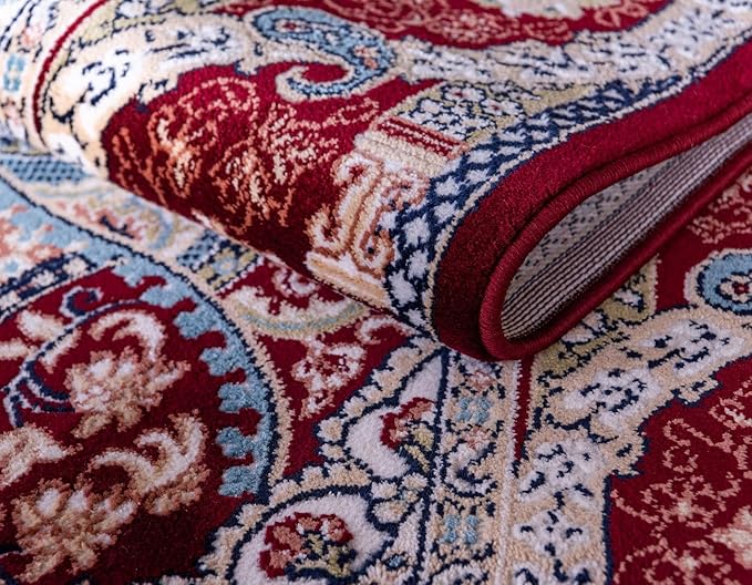 Unique Loom Narenj Collection Classic Traditional Medallion Textured Design Area Rug, 8 x 10 ft, Burgundy/Tan