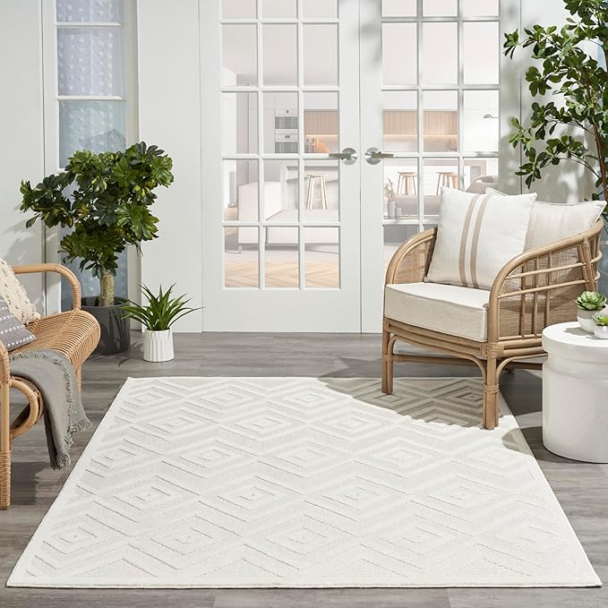 Nourison Home Versatile Ivory White 6' x 9' Area Rug - Easy Clean, Non Shedding, Bed Room, Living Room, Dining Room, Kitchen (6' x 9')