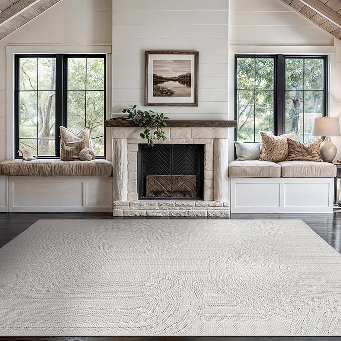 Beverly Rug Micro Loop Large Area Rug White 10x14 Modern Luxury Circle Geometric Durable Indoor Area Rugs for Living Dining Room Office Stain Resistant Non Shedding Casual Indoor Carpet White 10x14