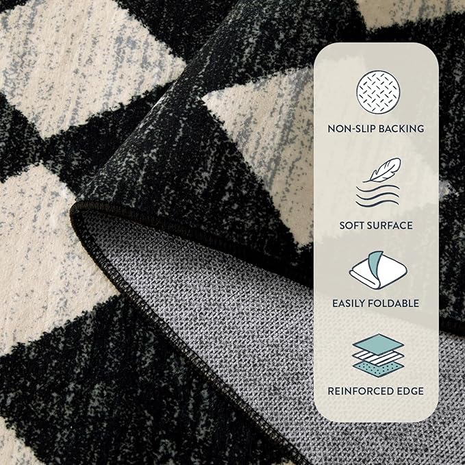 Lahome Machine Washable Area Rug 6x9, Soft Large Bedroom Rug Non Slip Living Room Rugs Dining Room Rugs for Under Table, Moroccan Trellis Printed Black and White Indoor Carpet for Den Dorm Playroom