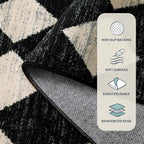 Lahome Checkered Washable Rug Runners for Hallways Non Slip,2x10 Black Kitchen Bathroom Runner Rug,Trellis Low Pile Indoor Carpet Runner for Bedroom Entryway Foyer(2'x10',Black)