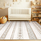 BESTSWEETIE 6x9 Area Rugs for Living Room Washable Moroccan Farmhouse Neutral Geometric Low Pile Non-Slip Soft Print Pattern Rug for Bedroom Kitchen Dining Room Entryway Cream/Brown/Pink