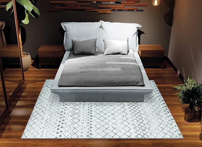 Bloom Rugs Washable Non-Slip 9' x 12' Rug - Ivory/Gray Traditional Moroccan Area Rug for Living Room, Bedroom, Dining Room, and Kitchen - Exact Size: 9' x 12'