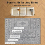 Washable 6x9 Area Rug for Living Room, Carpet for Bedroom Dining Room, Non Slip&Non-Shedding Resistant Low Pile Vintage Print Rug for Home Office (Grey/Blue)