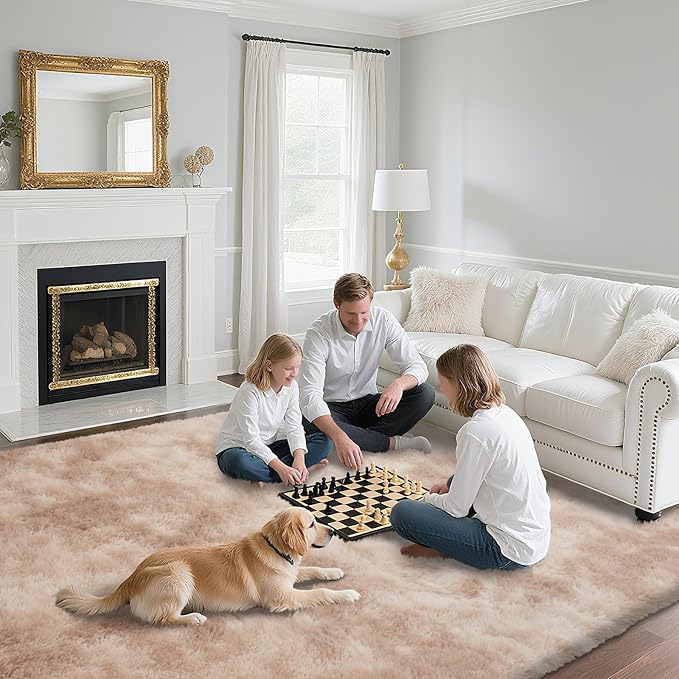 Fluffy Rug Shaggy Area Rug, Mottling Beige 4x6 Area Rugs for Bedroom, Small Bedside Rug, Soft Fluffy Shaggy Entryway Throw Rugs for Living Room Bedroom Kids Room Home Decor