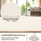ANSSO Wool Rugs 8x10 for Living Room,80% Merino Wool and 20% Cotton Soft Tufted Area Rug with Cotton Non-Slip Backing,Large Area Rug for Bedroom Bedroom, Dining and Home Office (Cream White)