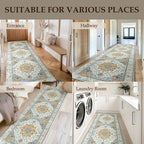 Area Rugs 2'x6' Washable Non-Slip, Floral Vintage Distress Print Pattern Medallion Carpet for Living Room Bedroom Dining Room, Light Yellow Carbon Grey Orange