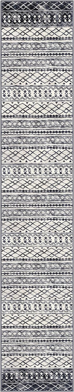 KUTA Boho Runner Rug for Hallway 2.6x14 Moroccan Washable Black Navy Blue Rugs Non-Slip Vintage Long Kitchen Runners Soft Geometric Floor Carpet for Bedroom Laundry Living Room