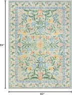 Lahome Washable 5x7 Area Rugs, Boho Pink and Green Floral Living Room Rug Non Slip, Vintage Girls Bedroom Indoor Carpet for Nursery Playroom Kitchen, Green/Multi