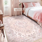 Area Rugs 5'x7' Washable Non-Slip, Floral Vintage Distress Print Pattern Medallion Carpet for Living Room Bedroom Dining Room, Pink Greypink Cute