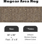 HUGEAR 3x8 Runner Rug Machine Washable Brown Hallway Area Rug Indoor Accent Rugs Floral Low Pile Carpet Soft Throw Rugs Bedroom Living Room Office Dining Kitchen Laundry Non Slip