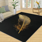 Golden Feathers Rugs for Bedroom - 2x3 Area Rug - Black Gold Feathers Rugs for Living Room, Modern Minimalist Art Rug, Washable Home Decor Carpet