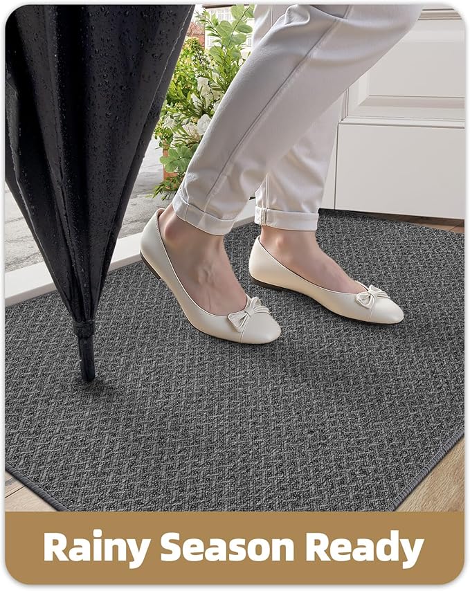 Color&Geometry Ultra Thin Indoor Door Mat Non Slip Rubber Backed Dirt Trapper 32"x48"(Rolled-up NO Creases), Rugs for Entryway, Front Door Mat Indoor Washable Low-Profile Entry Mat, Grey