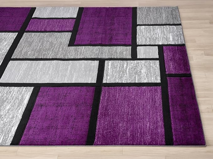 Geometric Area Rug - Decorative Home & Office Rug - Indoor Carpet for Living Room, Bedroom, Family or Dining Room - Non-Fading Polyester Material, Stain-Proof - Made in Turkey - Purple 5 x 7 ft