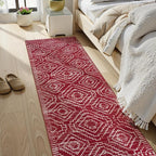 Wonnitar Moroccan Washable 2.5x8 Christmas Runner Rug for Hallway, Non-Slip Stain Resistant Kitchen Runners, Farmhouse Floor Carpet Soft Runner for Bathroom Hall Entyway (Red,2'6"x8')