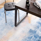 Phantoscope Washable Runner Rug 2'x3' Non-Slip, Vintage Boho Hallway Rugs for Entryway, Stair, Bedroom, Dining Room, Distressed Sunrise Pattern, Low-Pile Foldable Floor Carpet, Navy Blue/Beige
