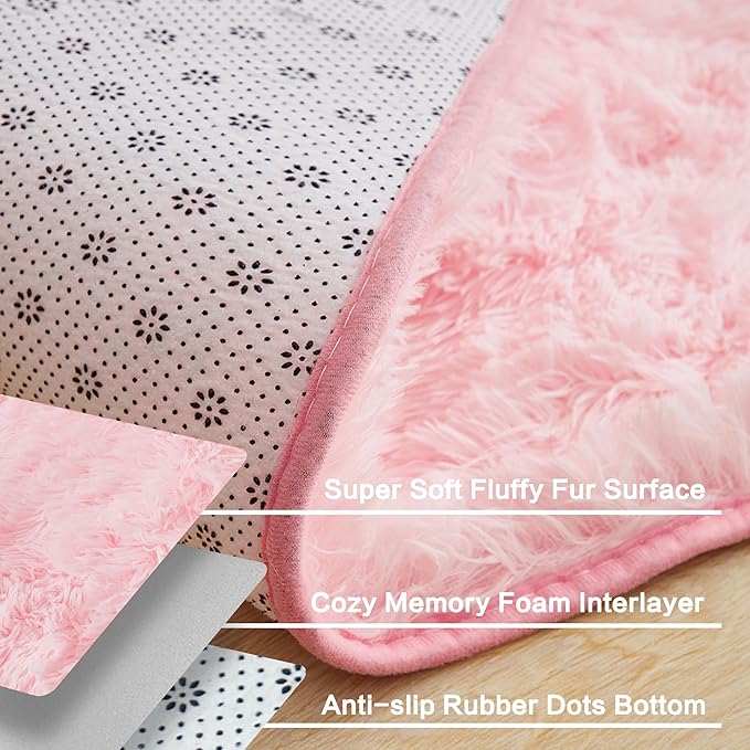 Andency Pink Soft Area Rugs for Living Room Bedroom, 4x6 Fluffy Shaggy Bedside Rug, Non-Slip Large Shag Fuzzy Plush Carpets for Bedroom Kids Dorm Nursery Home Decor Aesthetic
