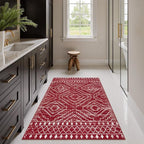 Wonnitar Moroccan Washable 3x5 Rug for Living Room, Non-Slip Chrisrmas Rug for Entryway, Low Pile Soft Farmhouse Area Rug for Bedroom Entry Kitchen Basement (Red,3'x5')