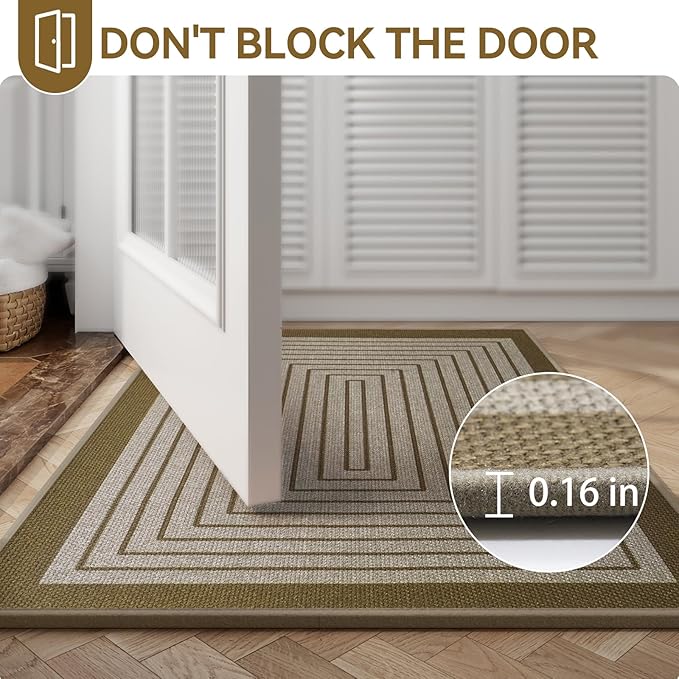 Front Door Mat 17''x30'', Absorbent Muddy Dirt Resist Washable Non Slip Low-Profile Indoor Doormat, Easy Clean Welcome Entryway Door Mats, Brown