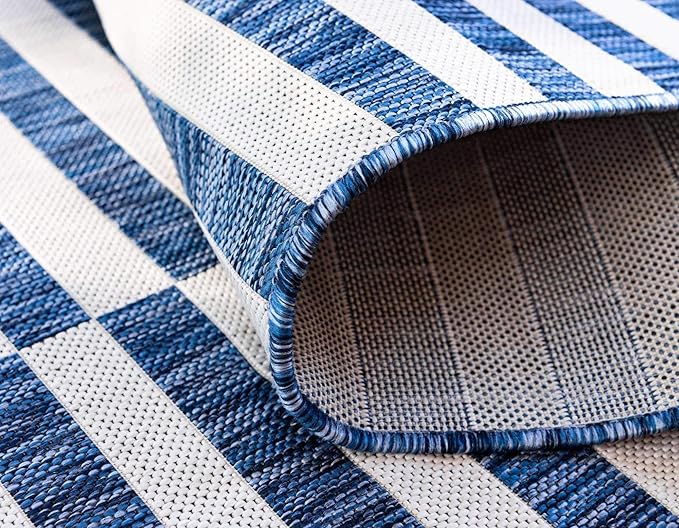 Unique Loom Outdoor Striped Collection Area Rug - Striped (5' 1" x 8' Rectangle, Blue/Ivory)
