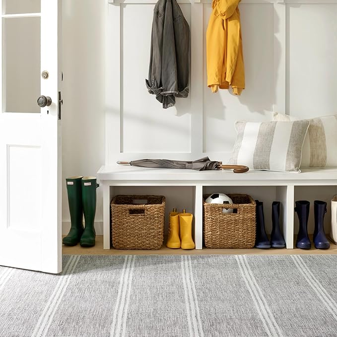 Dash and Albert Malta Grey Machine Washable Area Rug - 2.5' x 8' Runner Grey Stripe Washable Accent Rug - Durable, High Traffic Areas Kitchen, Mudroom, Hallways