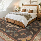 Brown Large 8x10 Living Room Area Rug, Unique Washable Insect Rugs for Bedroom, Stain Resistant Farmhouse Carpet for Dining Room, Whimsical Home Décor, Low Pile & Soft Mat