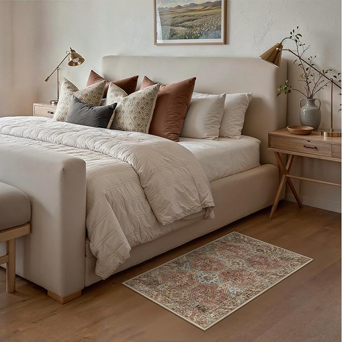 Bavni 2x3 Rugs for Entryway Indoor, Machine Washable Area Rug Non Slip, Vintage Distressed Throw Rugs, Ultra-Thin Small Entry Carpet, Low Pile Door Mat for Entrance, Bedroom, Kitchen, Bathroom, Spice