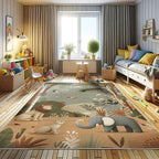 Ambesonne Woodland Decorative Rug, Funny Nature Theme Cartoon Lion Elephant Bird Giraffe Animals Print, Quality Carpet for Bedroom Dorm and Living Room, 2' 2" x 3' 7", Olive Green Redbrown Ecru
