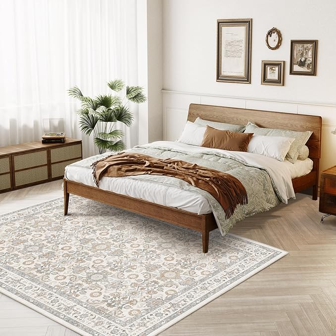 WITSHOCK Living Room Area Rugs 5x8: Soft Non-Slip Backing Washable Rugs Vintage Large Carpet for Bedroom Office Dining Room Kitchen Stain Resistant Home Decor Rug