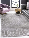 Unique Loom Marilyn Monroe Glam Collection Area Rug - Trellis (4' x 6' Rectangle, Gray Silver/ Silver)