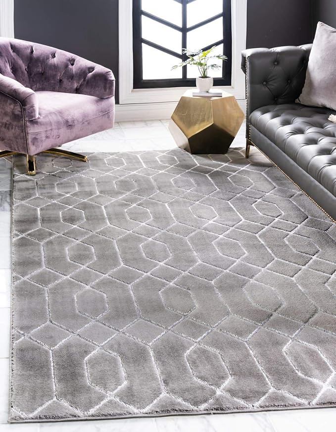 Marilyn Monroe Glam Collection Area Rug - Trellis (9' x 12' Rectangle, Gray Silver/ Silver)