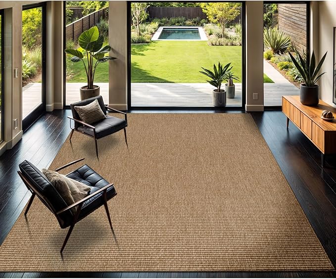 CAMILSON Easy Jute Rug 9x12, Large Indoor Outdoor Natural Color Farmhouse Area Rugs for Living Room Patio and Kitchen Rug, Solid Boho Woven Design, Easy-Cleaning, Washable Outside Carpet (9 x 12)